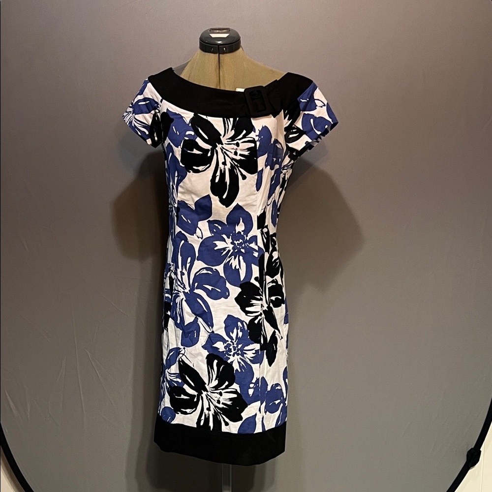 Madison Leigh Blue & Black Floral Sheath Dress | Women’s 8 | Work Cocktail
